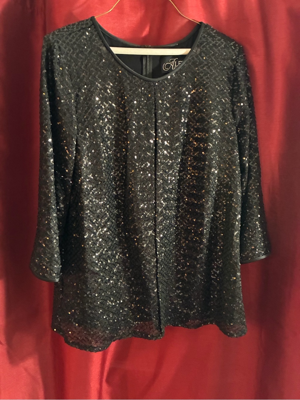 Alex Evenings Black Sequin Round-Neck Evening Top